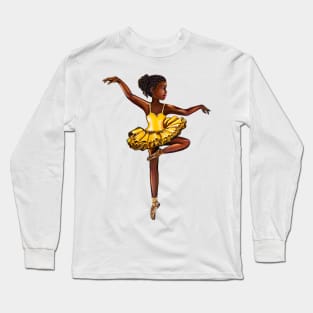 black ballerina  in yellow dress- #7 African American brown skin ballerina Long Sleeve T-Shirt